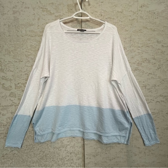 Vince. Womens Long Sleeve Drop Shoulder Top White Blue Fade Boho Beach - Picture 1 of 15